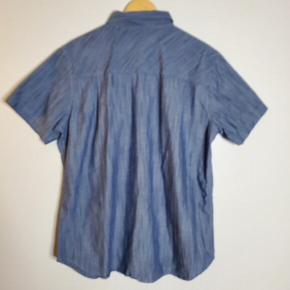 Old Ranch men's Dark blue chambray style button up short sleeve casual shirt - Picture 2 of 7